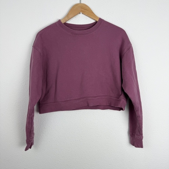 Girlfriend Collective 50/50 Crop Sweatshirt Recycled Organic Cotton Mauve Small - Picture 2 of 8